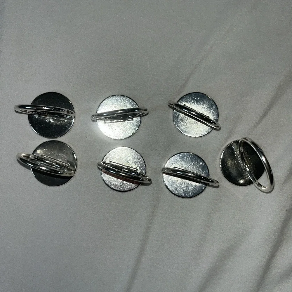 Silver Plated Colorful Christmas Napkin Rings Vintage Bells Santa Set Of 7‎